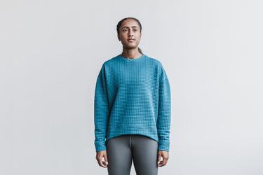 Nobull Quilted Crew Women's Pullover Grey Blue | Australia (EH6251)